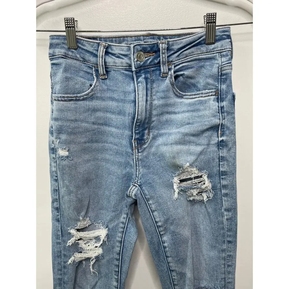 American Eagle Next Level Stretch Distressed Super‎ High Rise Jegging 2 Short